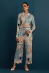House Of Pink Blue Floral And Pearl Work Collared Neck Printed Shirt & Pant Set Online at Aza Fashions House Of Pink_Blue Floral And Pearl Work Collared Neck Printed Shirt & Pant Set _Online_at_Aza_Fashions