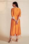 Shop_HOUSE OF PINK_Orange Chanderi Silk Embroidered Pearl Work Round Notched Kurta Set _at_Aza_Fashions