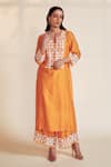 HOUSE OF PINK_Orange Chanderi Silk Embroidered Pearl Work Round Notched Kurta Set _Online_at_Aza_Fashions