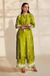 Buy_HOUSE OF PINK_Green Chanderi Silk Embroidered Pearl Work Round Kurta Set _Online_at_Aza_Fashions