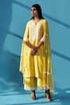 Buy_HOUSE OF PINK_Yellow Chanderi Silk Embroidered Pearl Work Round Notched Kurta Set _at_Aza_Fashions