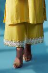 HOUSE OF PINK_Yellow Chanderi Silk Embroidered Pearl Work Round Notched Kurta Set _at_Aza_Fashions