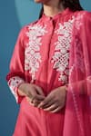 Shop_HOUSE OF PINK_Pink Chanderi Silk Embroidered Pearl Work Mandarin Collar Kurta Set _Online_at_Aza_Fashions