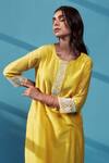 HOUSE OF PINK_Yellow Chanderi Silk Embroidered Pearl Work Round Cutdana Kurta Set _at_Aza_Fashions