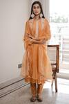 Buy_House Of Pink_Orange Organza, Chanderi Round Kurta Set _at_Aza_Fashions