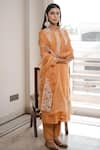 House Of Pink_Orange Organza, Chanderi Round Kurta Set _Online_at_Aza_Fashions