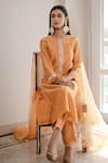 Buy_House Of Pink_Orange Organza, Chanderi Round Kurta Set _Online_at_Aza_Fashions