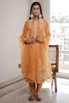 Shop_House Of Pink_Orange Organza, Chanderi Round Kurta Set _Online_at_Aza_Fashions