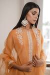 House Of Pink_Orange Organza, Chanderi Round Kurta Set _at_Aza_Fashions