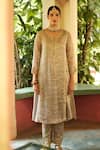 House Of Pink_Grey Chanderi Round Embroidered Kurta Set _Online_at_Aza_Fashions