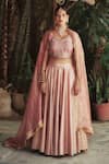 Shop_HOUSE OF PINK_Pink Chanderi Embroidery V Neck Bridal Lehenga Set _at_Aza_Fashions