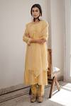 House Of Pink_Yellow Organza, Chanderi Round Kurta Set _Online_at_Aza_Fashions
