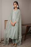 Buy_House Of Pink_Green Organza, Chanderi Round Kurta Set _at_Aza_Fashions