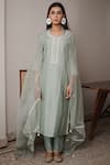 Shop_House Of Pink_Green Organza, Chanderi Round Kurta Set _at_Aza_Fashions
