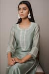 Buy_House Of Pink_Green Organza, Chanderi Round Kurta Set _Online_at_Aza_Fashions
