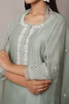 Shop_House Of Pink_Green Organza, Chanderi Round Kurta Set _Online_at_Aza_Fashions