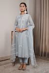 Buy_House Of Pink_Blue Organza, Chanderi Mandarin Collar Kurta Set _at_Aza_Fashions