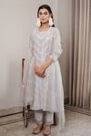 Buy_House Of Pink_Grey Organza, Chanderi Round Kurta Set _at_Aza_Fashions