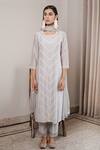 Shop_House Of Pink_Grey Organza, Chanderi Round Kurta Set _at_Aza_Fashions