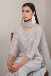 House Of Pink_Grey Organza, Chanderi Round Kurta Set _Online_at_Aza_Fashions