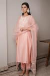 House Of Pink_Pink Organza, Chanderi Round Kurta Set _Online_at_Aza_Fashions