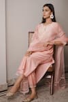 Buy_House Of Pink_Pink Organza, Chanderi Round Kurta Set _Online_at_Aza_Fashions