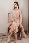 House Of Pink_Pink Organza, Chanderi Round Kurta Set _Online_at_Aza_Fashions