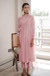 Buy_House Of Pink_Purple Organza, Chanderi Round Kurta Set _at_Aza_Fashions