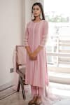 Shop_House Of Pink_Purple Organza, Chanderi Round Kurta Set _at_Aza_Fashions