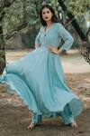 Shop House Of Pink Blue Chanderi Anarkali Set at Aza Fashions Shop_House Of Pink_Blue Chanderi Anarkali Set _at_Aza_Fashions