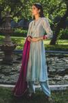 House Of Pink_Blue Chanderi Kurta Set_Online_at_Aza_Fashions