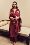 Buy_House Of Pink_Maroon Pure Velvet Notched Embroidered Kurta Set _at_Aza_Fashions