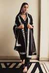 Buy_House Of Pink_Black Pure Velvet V Neck Embroidered Kurta Set _at_Aza_Fashions