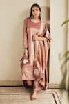 HOUSE OF PINK_Pink Pure Velvet Embroidery Round Kurta Set _Online_at_Aza_Fashions