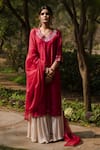 Buy_HOUSE OF PINK_Red Chanderi Kurta Set _at_Aza_Fashions