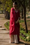 Shop_HOUSE OF PINK_Red Chanderi Kurta Set _at_Aza_Fashions