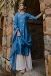 Buy_HOUSE OF PINK_Blue Chanderi Kurta Set _at_Aza_Fashions