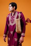 WABI SABI BY ANSHUM-RITESH_Magenta Chanderi Hand Embroidered Aari Work Sea Kurta Set _Online_at_Aza_Fashions