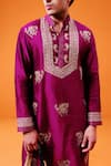 Buy_WABI SABI BY ANSHUM-RITESH_Magenta Chanderi Hand Embroidered Aari Work Sea Kurta Set _Online_at_Aza_Fashions