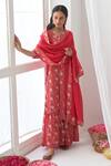 Buy_Negra Elegante_Pink Cotton Silk Hand Embroidered Mirror Work Peony Printed Kurta Sharara Set _at_Aza_Fashions