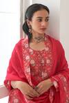 Shop_Negra Elegante_Pink Cotton Silk Hand Embroidered Mirror Work Peony Printed Kurta Sharara Set _Online_at_Aza_Fashions