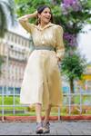 Buy_Studio Moda India_Beige Cotton Spread Collar Bagh Cropped Jumpsuit  _at_Aza_Fashions