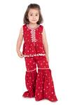 Buy_Neha Gursahani_Red Cotton Tassels, Pom-poms Bandhani Peplum Tunic And Sharara Set _at_Aza_Fashions