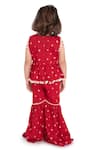 Shop_Neha Gursahani_Red Cotton Tassels, Pom-poms Bandhani Peplum Tunic And Sharara Set _at_Aza_Fashions