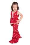 Buy_Neha Gursahani_Red Cotton Tassels, Pom-poms Bandhani Peplum Tunic And Sharara Set _Online_at_Aza_Fashions