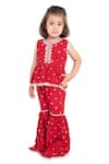 Shop_Neha Gursahani_Red Cotton Tassels, Pom-poms Bandhani Peplum Tunic And Sharara Set _Online_at_Aza_Fashions