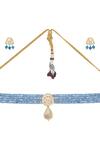 HRISHA_Blue Kundan Polki Agates And Mother Of Pearl Necklace Set _Online_at_Aza_Fashions