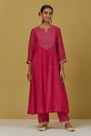 Buy_Ikshita Choudhary_Pink Chanderi Embroidered Sequin Notched Kurta _at_Aza_Fashions