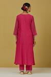 Shop_Ikshita Choudhary_Pink Chanderi Embroidered Sequin Notched Kurta _at_Aza_Fashions