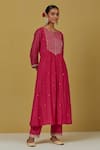 Ikshita Choudhary_Pink Chanderi Embroidered Sequin Notched Kurta _Online_at_Aza_Fashions